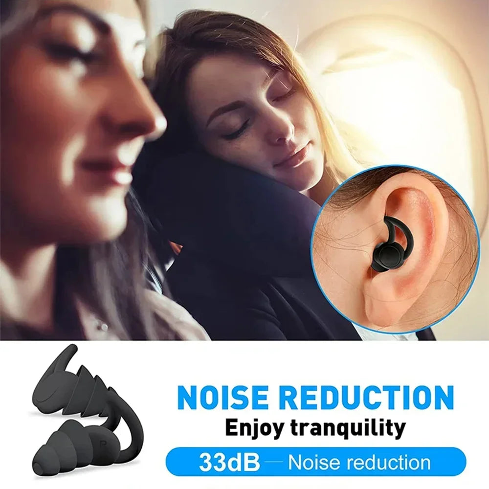 Triple-layer silicone earplugs for noise isolation, comfortable and reusable, ideal for sleeping and swimming