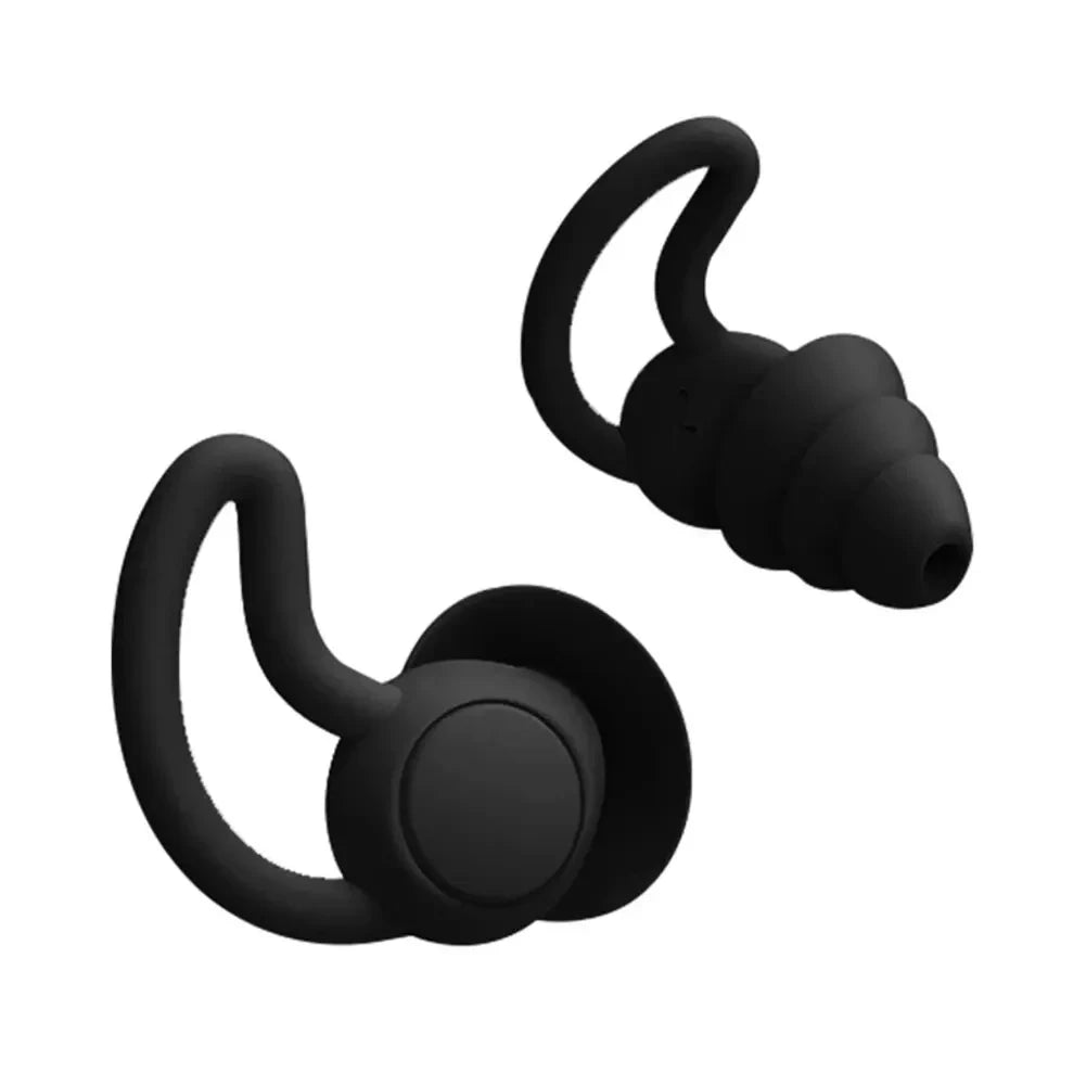 Triple-layer silicone earplugs for noise isolation, comfortable and reusable, ideal for sleeping and swimming