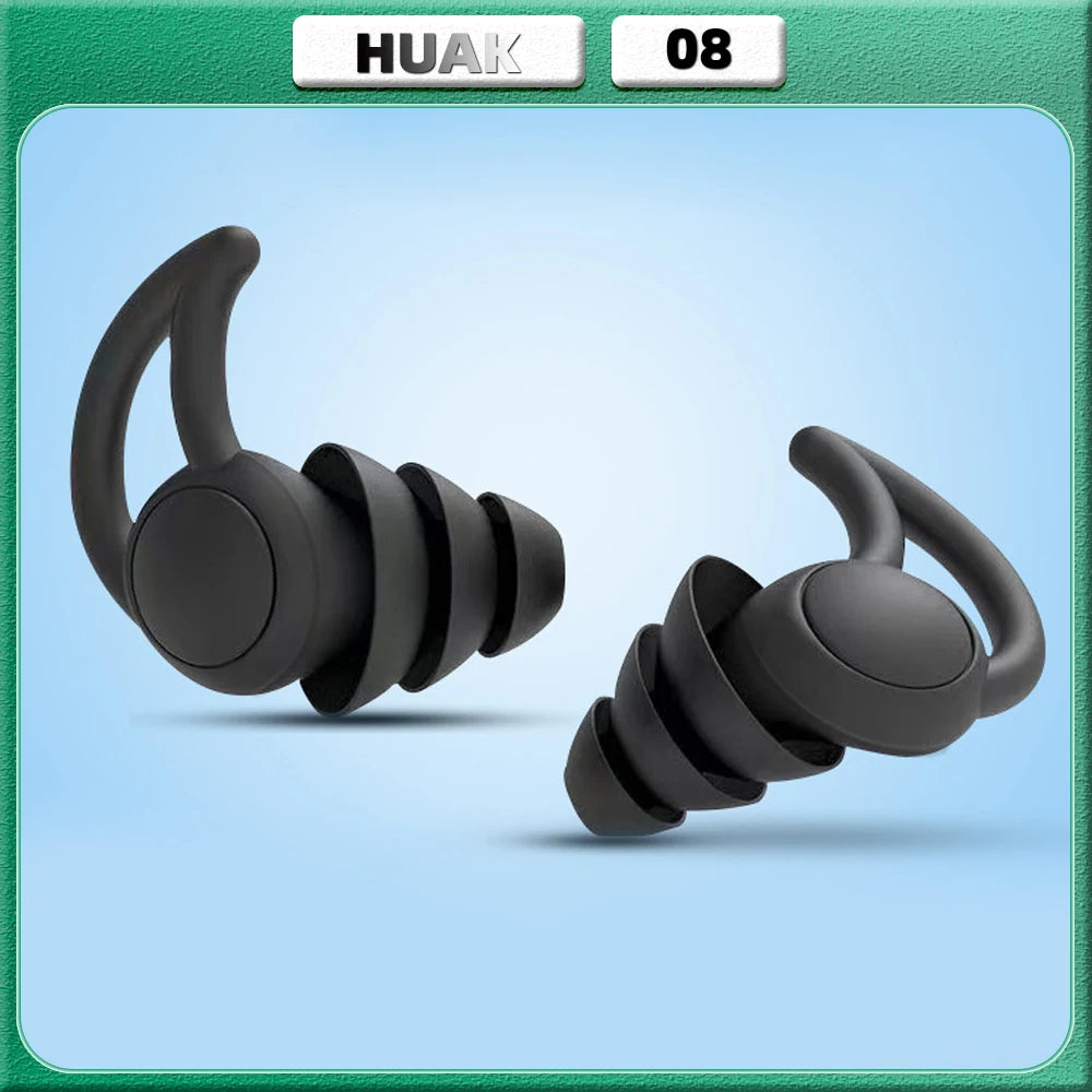 Triple-layer silicone earplugs for noise isolation, comfortable and reusable, ideal for sleeping and swimming