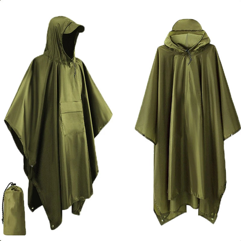 معطف مطري عسكري 3×1 (Poncho) – بغطاء رأس وأكمام