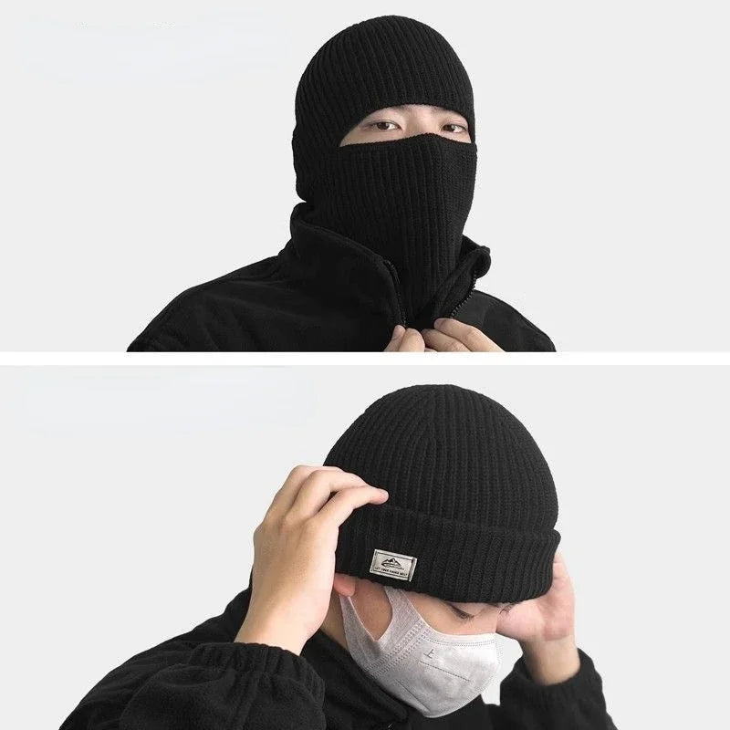 طاقية شتوية 2×1 مع قناع وجه كامل (Balaclava) – حياكة دافئة مضادّة للرياح بغطاء أذنين