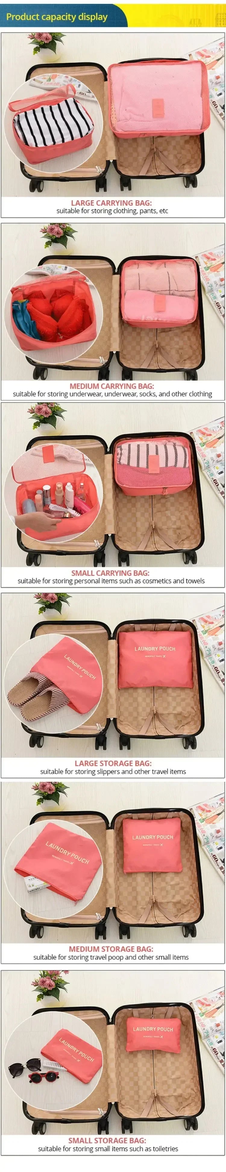 6pcs Set Travel Storage Bags Suitcase Packing Set Storage Cases Portable Luggage Organizer Clothes Shoe Foldable Organizer