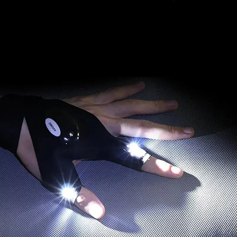 قفازات ليلية LED بدون أصابع مقاومة لرذاذ الماء – إضاءة يد عملية