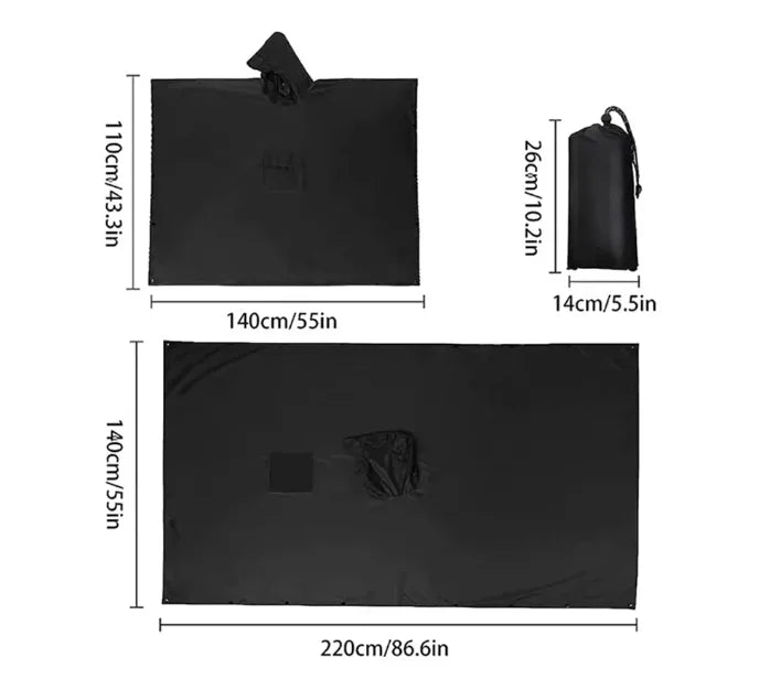 معطف مطري عسكري 3×1 (Poncho) – بغطاء رأس وأكمام