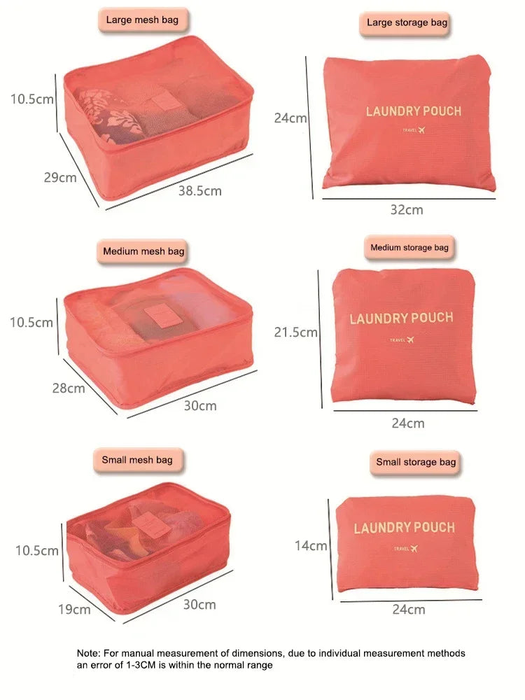 6pcs Set Travel Storage Bags Suitcase Packing Set Storage Cases Portable Luggage Organizer Clothes Shoe Foldable Organizer