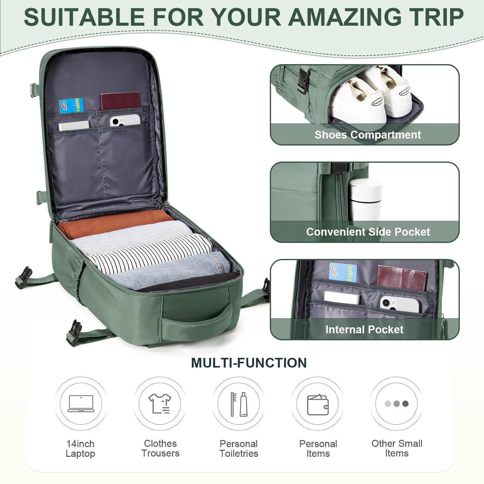 Travel backpack for men and women