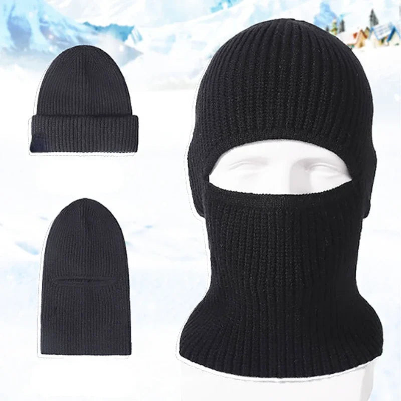 طاقية شتوية 2×1 مع قناع وجه كامل (Balaclava) – حياكة دافئة مضادّة للرياح بغطاء أذنين