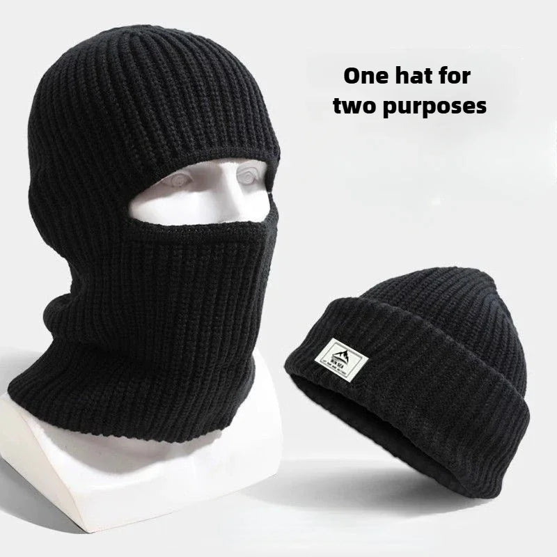 طاقية شتوية 2×1 مع قناع وجه كامل (Balaclava) – حياكة دافئة مضادّة للرياح بغطاء أذنين
