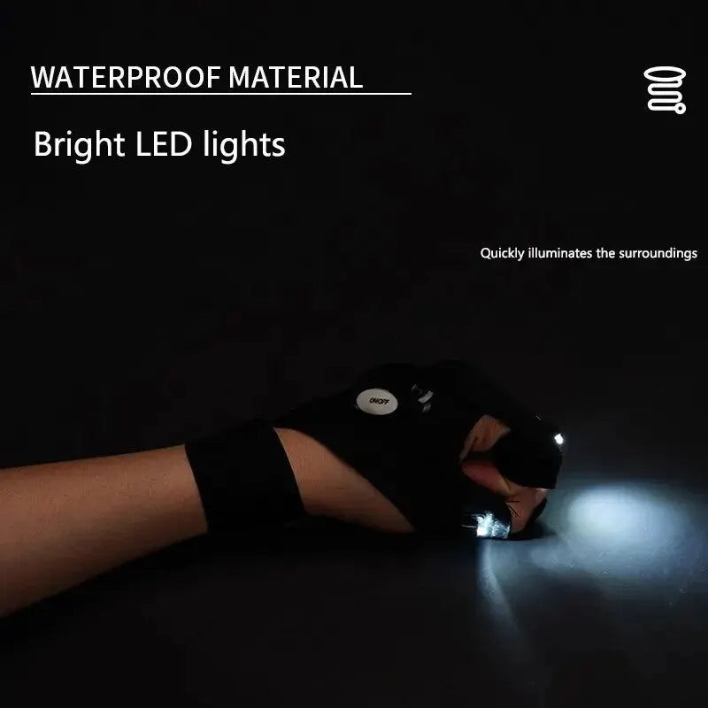 قفازات ليلية LED بدون أصابع مقاومة لرذاذ الماء – إضاءة يد عملية