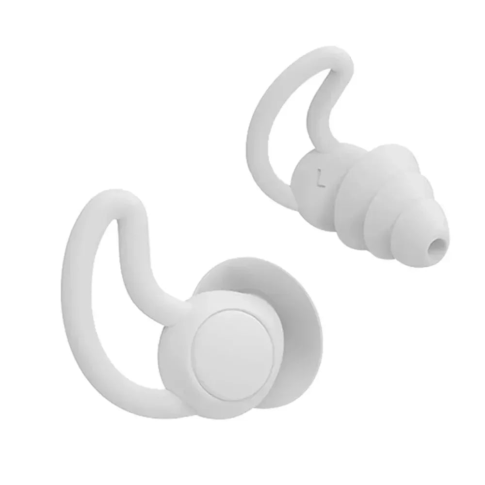 Triple-layer silicone earplugs for noise isolation, comfortable and reusable, ideal for sleeping and swimming