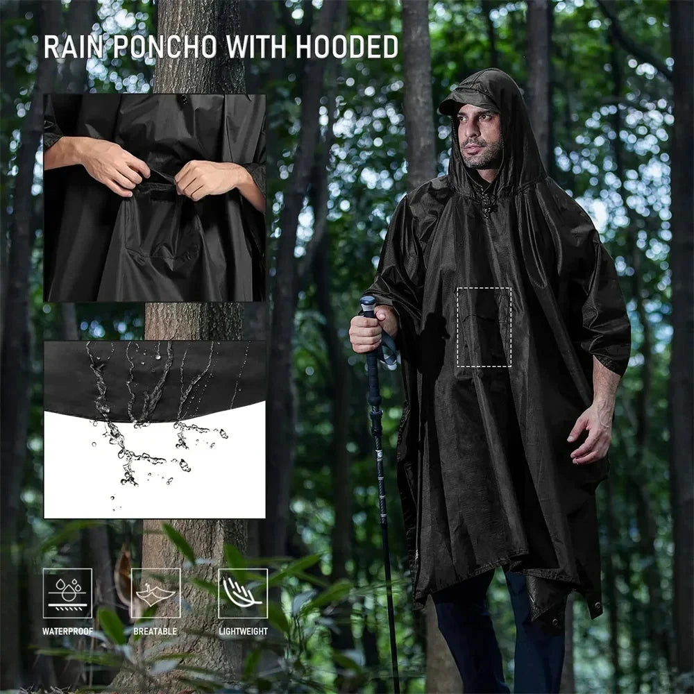 معطف مطري عسكري 3×1 (Poncho) – بغطاء رأس وأكمام