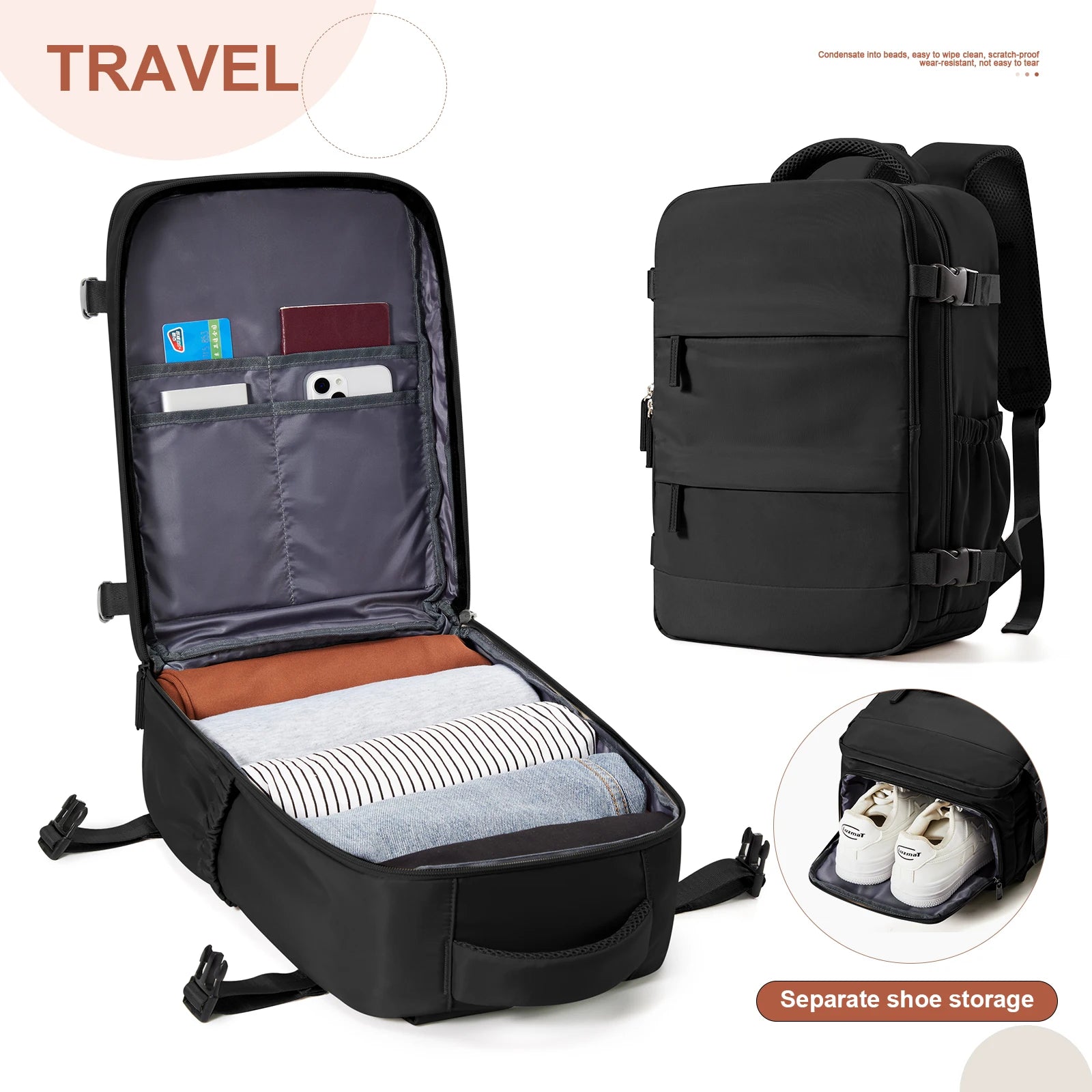 Travel backpack for men and women